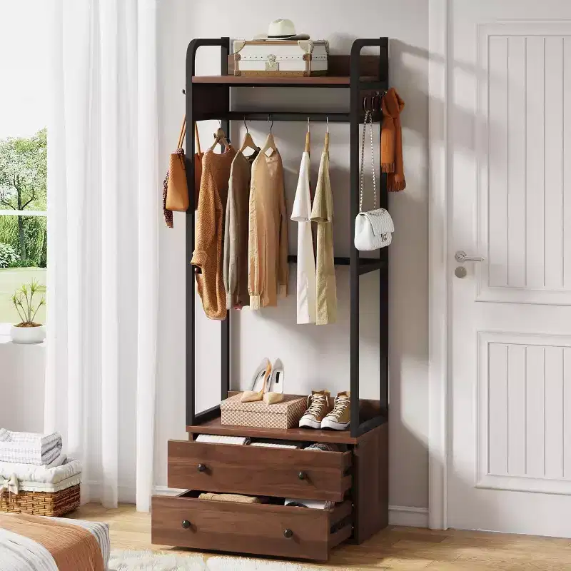 Lantine Freestanding Closet Organizer, Small Clothes Rack with Drawers and Shelves, Heavy Duty Garment Rack for Hallway, Entryway, Bedroom