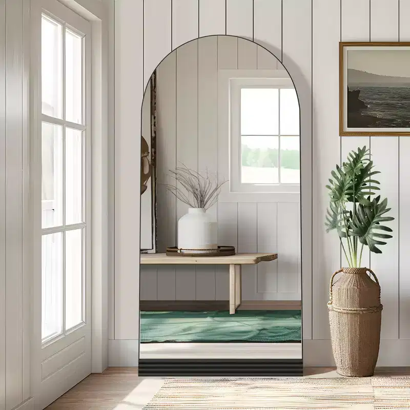 Wooden base stripe right angle arch black full-length mirror (no stand)
