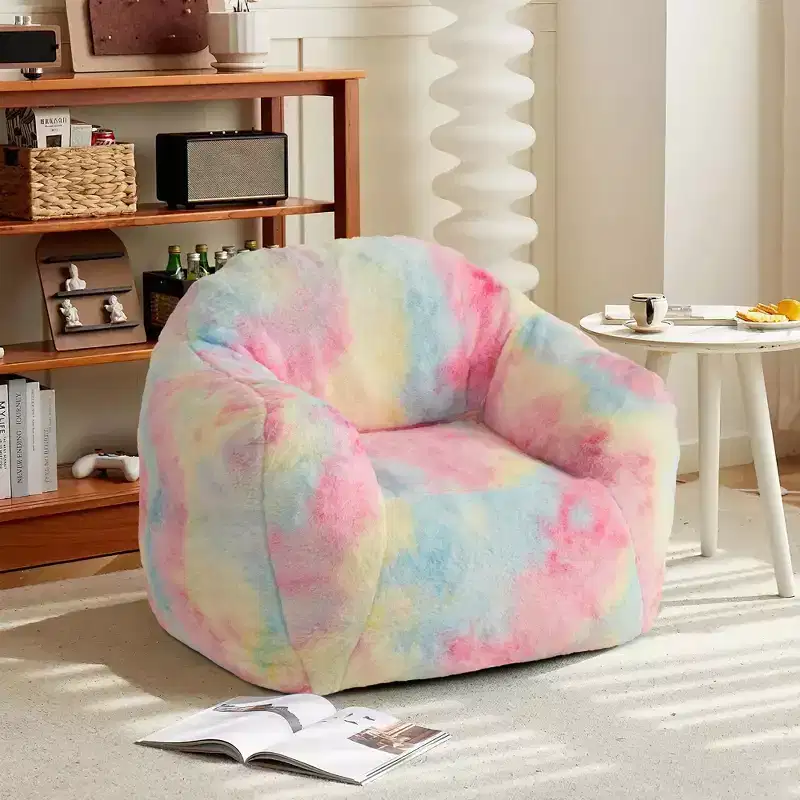 Bean Bag Chair with Armrest and Backrest,Plush Faux Fur Memory Foam Lounger,Ergonomic Beanbag Sofa Chair Sofa for Living Room,Bedroom,Office Pink