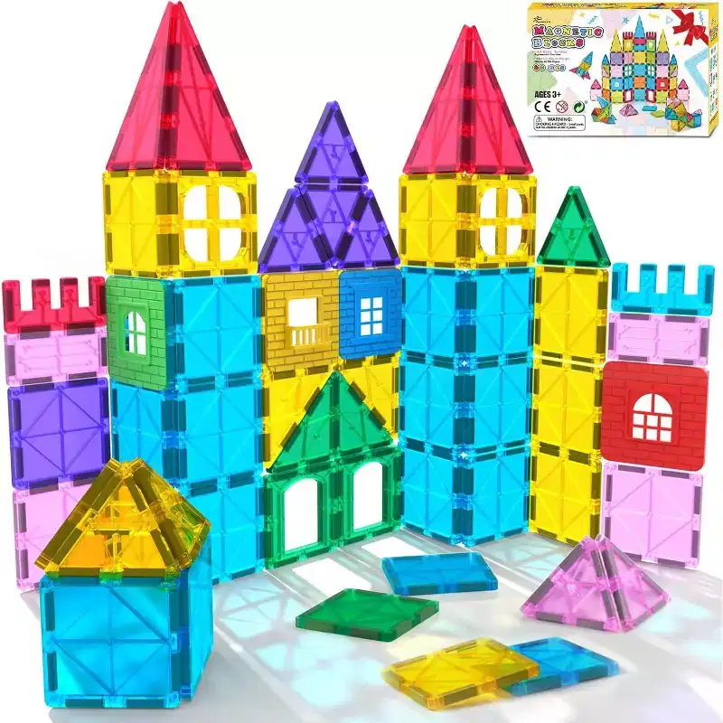 Jasonwell 60PCS Magnetic Tiles Building Set - 3D STEM Toys for Kids Age 3-9, Educational Gift for Toddlers & Preschoolers