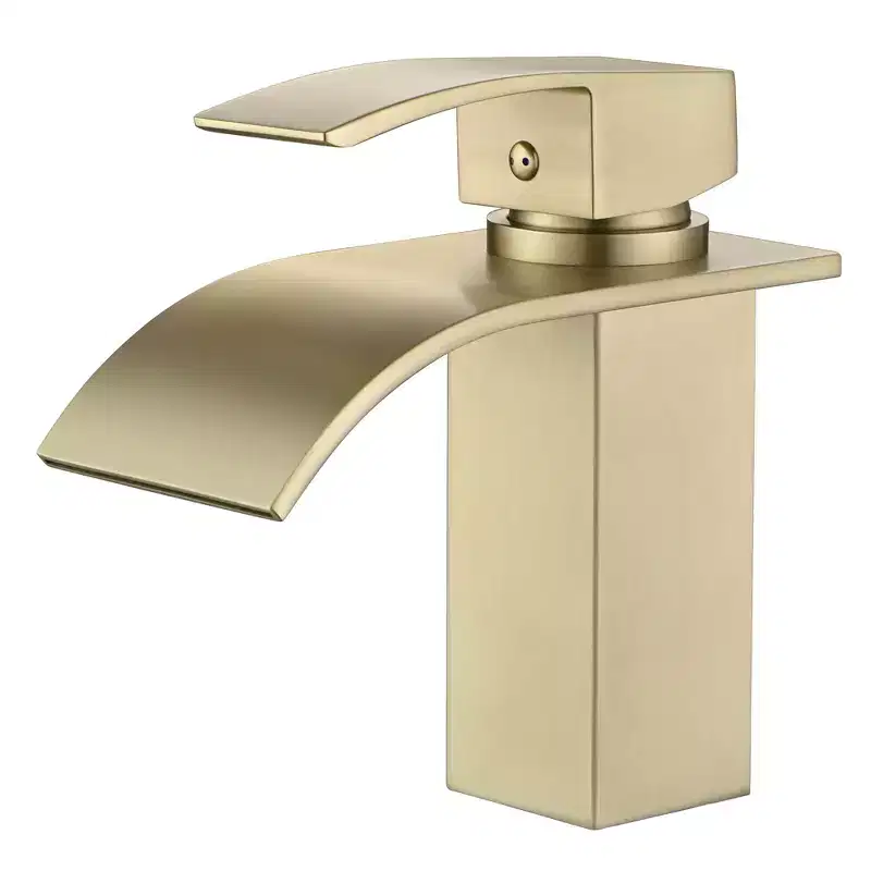 SUMERAIN Waterfall Bathroom Faucet Modern Brushed Gold Vanity Faucet Lead-Free, Single Handle