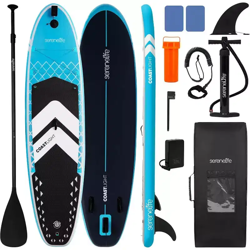 SereneLife Inflatable Stand-Up Paddleboard with LED Lights for Night Paddling, Lightweight, Durable, Includes Pump and Paddle