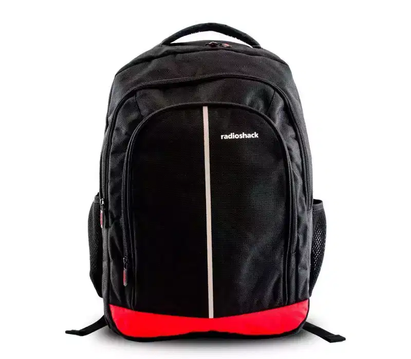 RadioShack 15.6 Laptop Backpack Black with Red Accent, Functional Tech Bag for Men and Women, Organized Storage for Work, and Travel 2606014