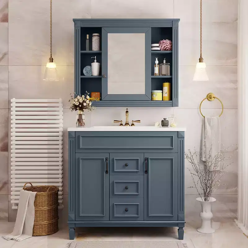 CLIHOME 36 Bathroom Vanity with Top Sink, Bathroom Mirror Storage Cabinet with 2 Soft Closing Doors and 2 Drawers