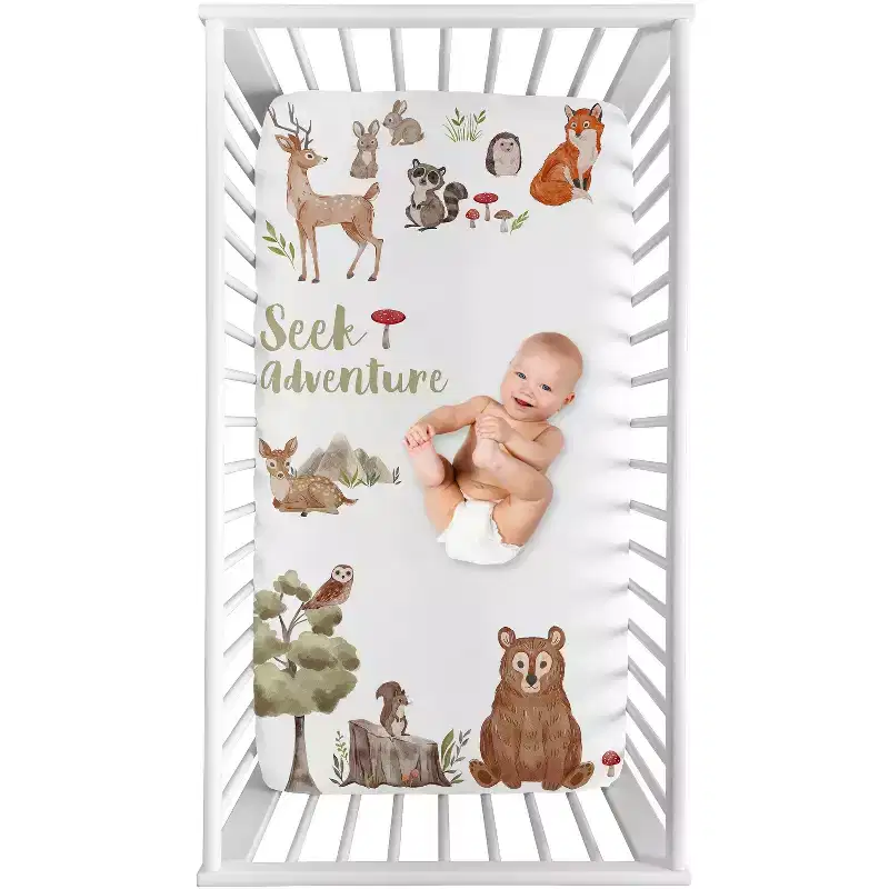 Sweet Jojo Designs Boy Girl Gender Neutral Unisex Photo Op Fitted Crib Sheet Watercolor Woodland Forest Animals Orange Green and Brown