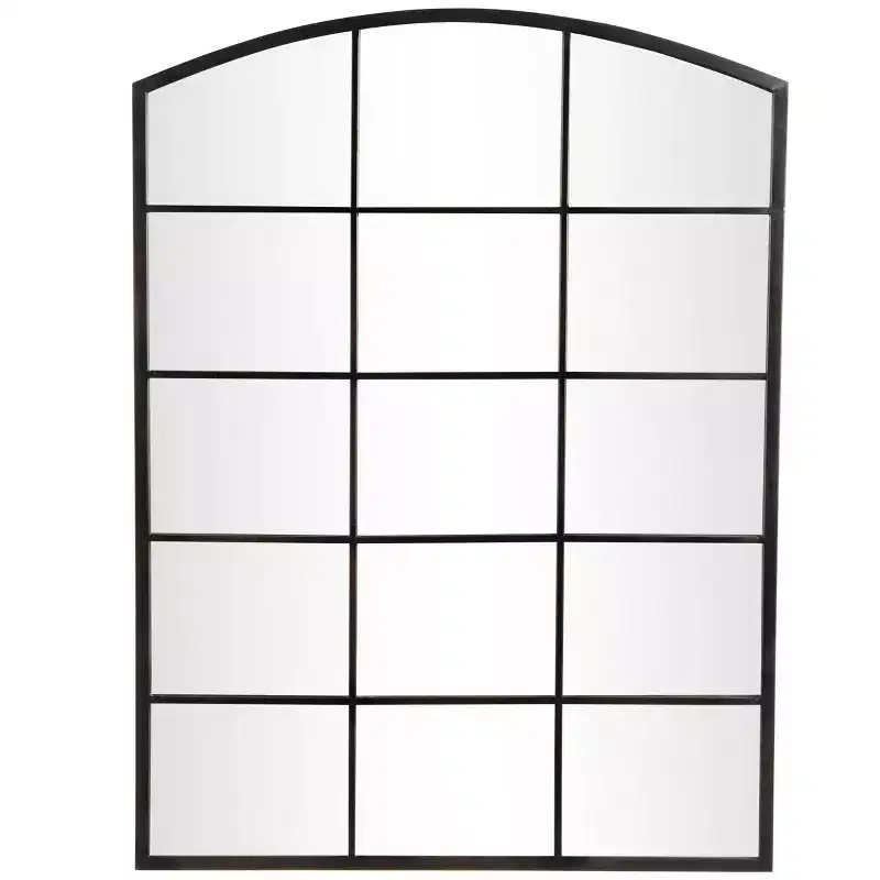 Olivia & May 48"x36" Metal Arched Window Pane Inspired Wall Mirror with Black Frame Black: Contemporary, No Assembly Required