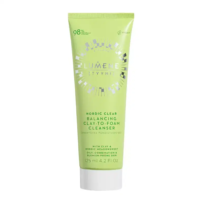 Lumene Nordic Clear Tyyni Balancing Clay-to-Foam Cleanser - 4.2 fl oz: Vegan, Contains Hemp Seed Oil, For Oily Skin