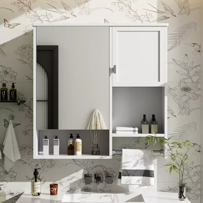 CASAINC 29'' x 28'' Wall Mounted Bathroom Medicine Cabinet with Mirror & Towel Bar