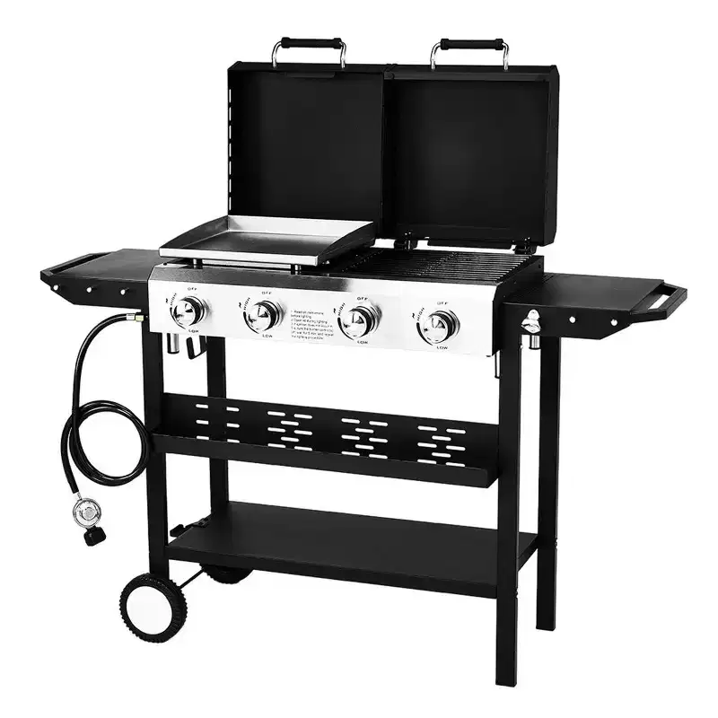 Karl Home 4 Burner 2-in-1 Propane Grill and Griddle Combo Standing with Lid