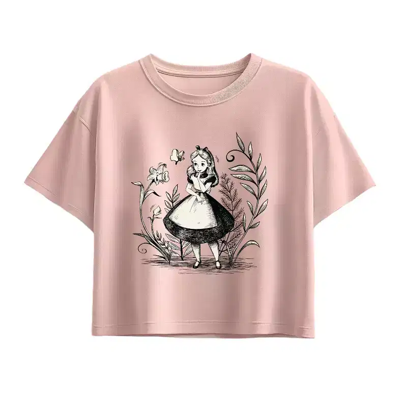 Girls' - Alice in Wonderland - Alice Sketch Short Sleeve Boxy Graphic T-Shirt