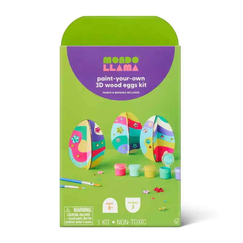 Easter Craft 3ct Wood 3D Eggs Painting Activity Kit - Mondo Llama™