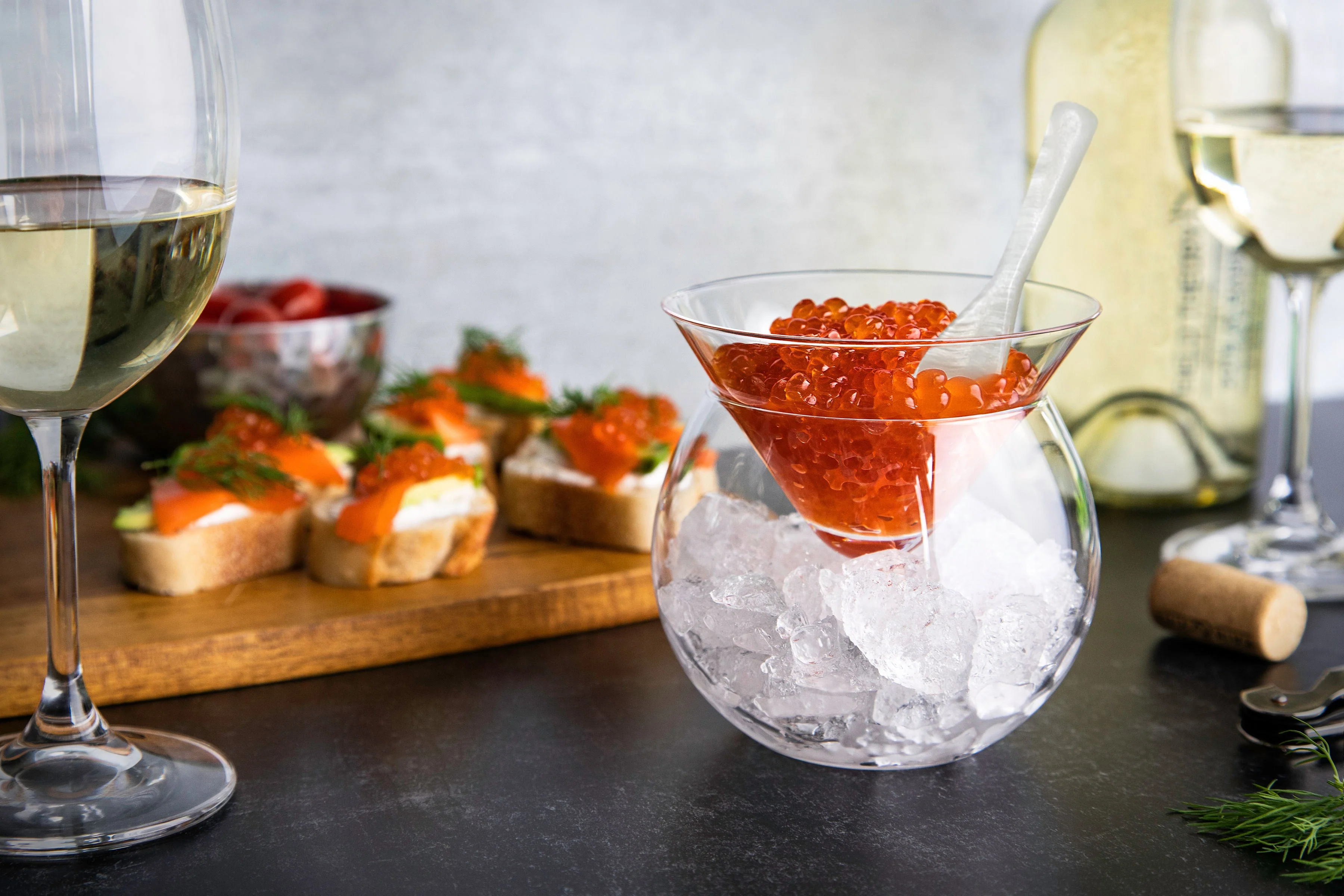 Caviar Chiller Dish and Cocktail Glass