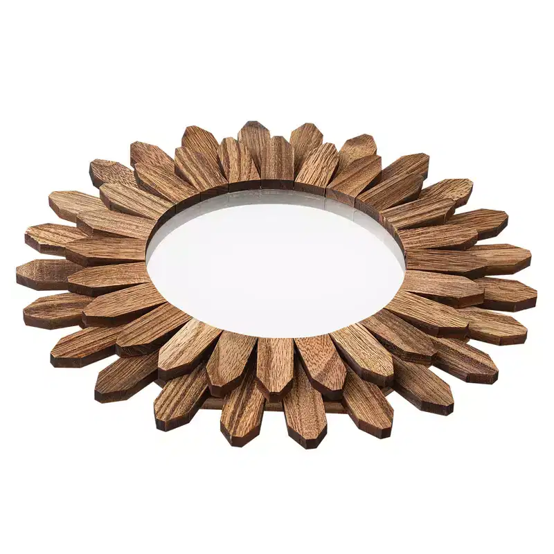 VEVOR Wall Mirror Decorative, 12-inch Rustic Wood Wall Decor Mirror, Boho Sunburst Aesthetic Mirrors for Bedroom Living Room Bathroom, Brown
