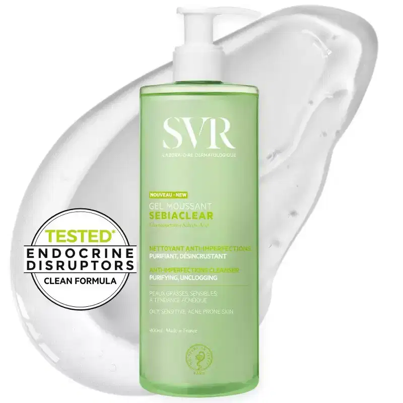 SVR Sebiaclear Gel Moussant, Face & Body Cleanser w/ Salicylic Acid for Sensitive Oily to Combination Skin (13.52 oz) Soap-free Wash.