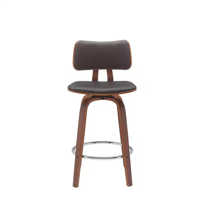26" Brown Faux Leather Swivel Low Back Counter Height Bar Chair with Footrest