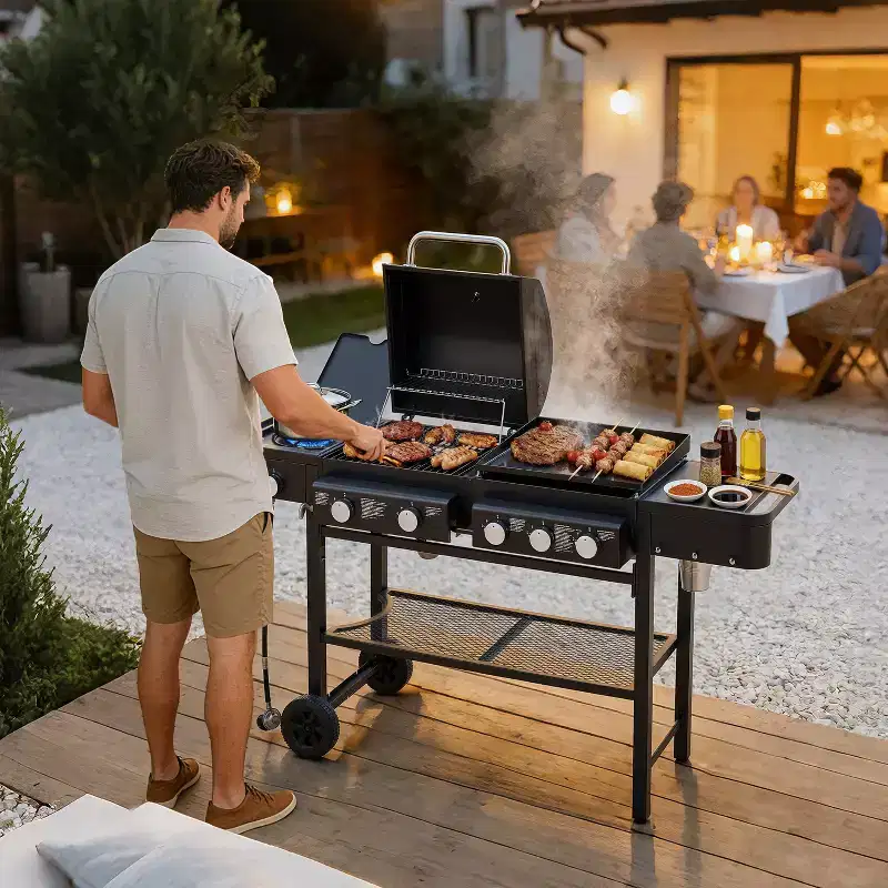 All-in-One Propane Gas Grill with Grilling & Griddling Functions, 745 Sq.Inch Cooking Space, 5 Burners, 56000 BTU Propane Grill