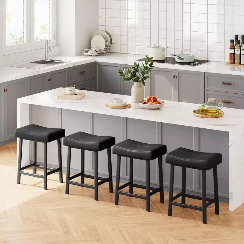 Black / Brown / White Saddle Bar Stools, Set of 4, Counter Height 24