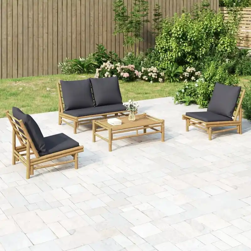 vidaXL 3/4/5 Piece Patio Lounge Set with Dark Gray Cushions Bamboo - 39.4 x 21.7 x 13