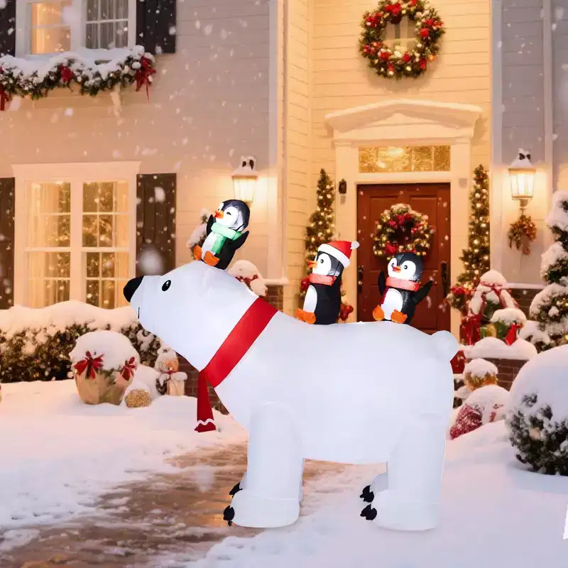 5FT Christmas Inflatable Decoration, Inflatable Polar Bear and Penguis, Funny Blow Up Yard Decorations for Holiday Party Front Yard Lawn Garden Decor