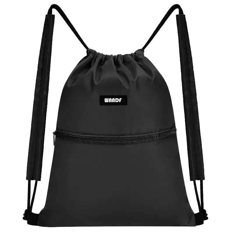 Narwey Drawstring Backpack Sports Gym Bag with Shoulder Pads Water Resistant String Bag Cinch Bag (Black)