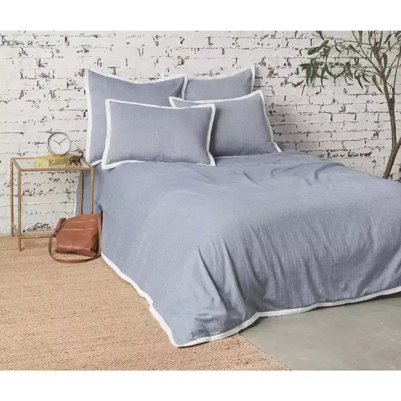 carol & frank Roscoe Indigo Mini Herringbone Pattern 100% Cotton King Duvet Cover 90 x 102