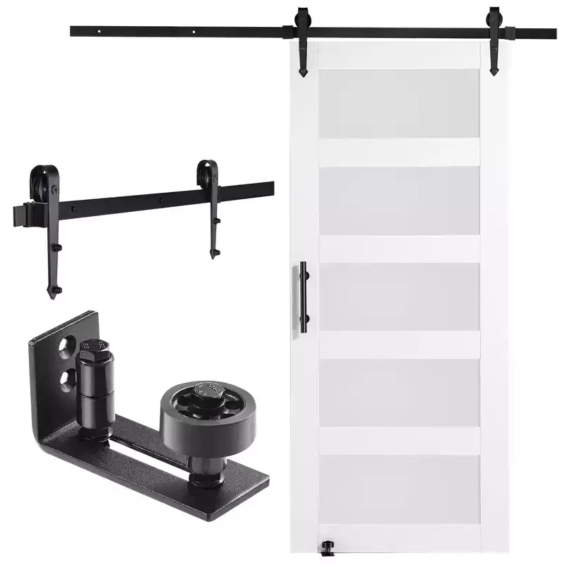 VEVOR Barn Door and Hardware Kit, 36 x 84 Wood and Glass Sliding Barn Door, Barn Door Kit with 8-in-1 Floor Guide and Door Handle,White&Black