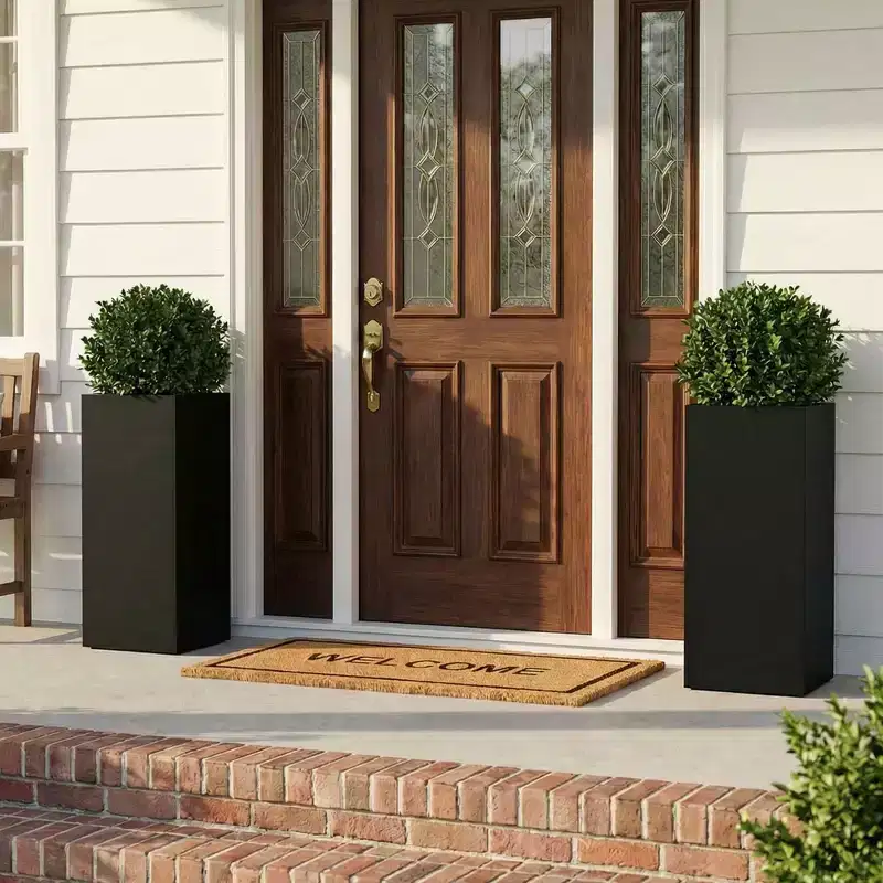 PexFix 2Pcs Metal Planters for Outdoor Plants Square Planter Box with Drainage Holes & Planting Shelf for Front Porch Patio Garden Indoor Entryway