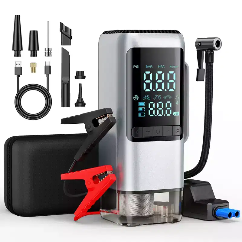 Car Vacuum Cleaner & Jump Starter with Air Compressor 1000A, 150PSI Cordless Tire Inflator, 8-IN-1 Jumper Box Portable Charger,...