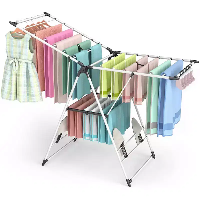 Foldable Clothes Drying Rack Triangle Frame Steel Construction 66 lbs Capacity Indoor Outdoor
