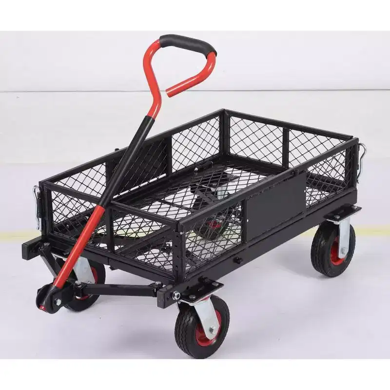 Heavy Duty Folding Mesh Utility Cart with Wheels, 37.4x18.1x15 Inches Large Capacity Rolling Cart for Warehouse and Home