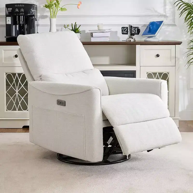 Dyonery Power Swivel Rocker Recliner Sofa, Small Electric Reclining Sofa with USB & Type-C Ports, Glider Nursery Chair with Lumbar Support