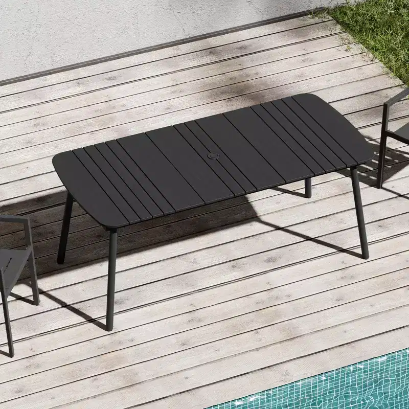 Crestlive Products Outdoor Dining Table for 4-6 People Patio Rectangle Table, Aluminum Frame with Durable Wood-Like Tabletop and Umbrella Hole