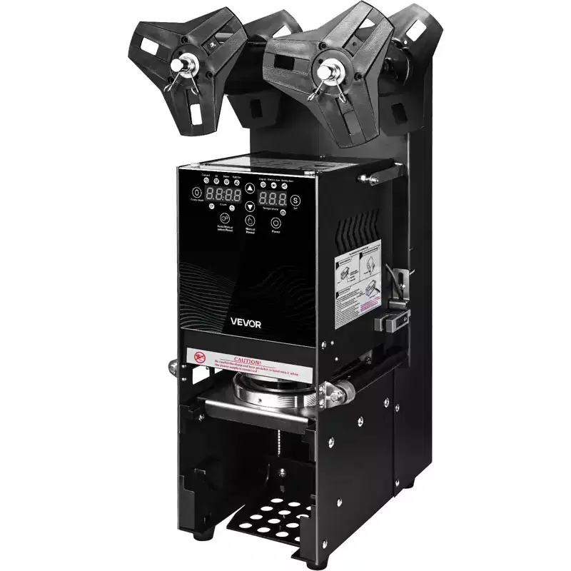 VEVOR Fully Automatic Cup Sealing Machine, 500-650 Cups/H, Cup Sealer Machine for 180 mm Tall & 90/95 mm Cup,with Digital Control LCD Panel, Black