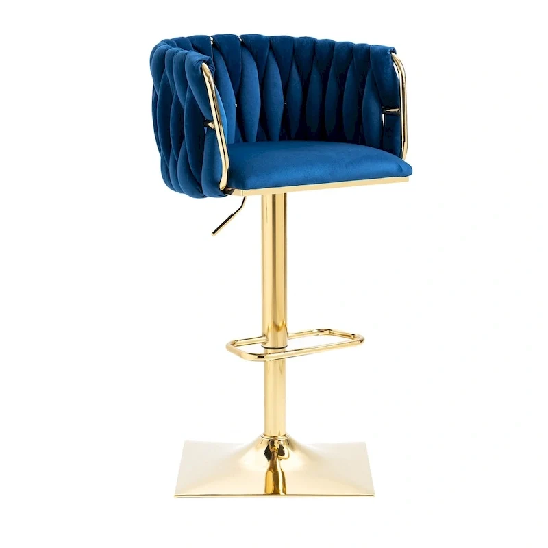 Navy Swivel Bar Stools Set of 2 with Backrest & Footrest