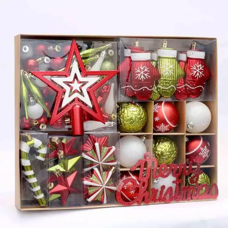 70ct Christmas Tree Ornaments Set, Red White Christmas Decoration Balls, Shatterproof Plastic Xmas Decorations with Hanging Hooks for Holiday, Party
