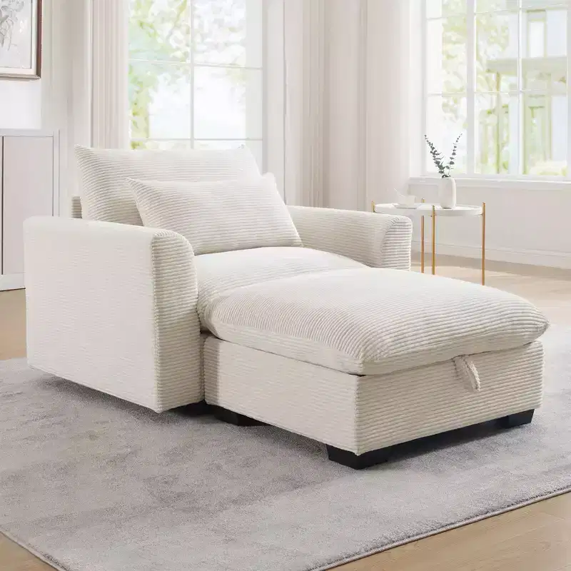 Modular Storage Sofa: Beige Corduroy Deep Seat Couch for Modern Living