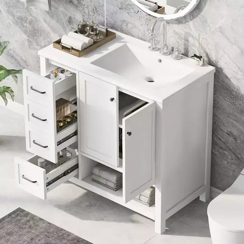 36 Bathroom Vanity Sink Combo with Storage , Wood Bathroom Floor Cabinet with Drawers and Doors