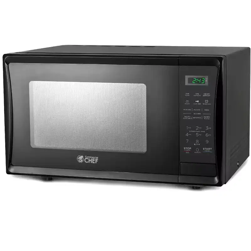 Commercial Chef 1.1 Cu. Ft. Countertop Microwave Oven, Touch Controls with Digital Display, 1000W, 12.4 Turntable, Push Button Door