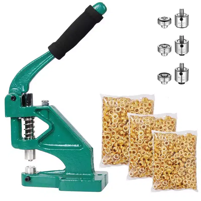 Yescom Grommet Tool Kit 900pcs Eyelets Washers #0/#2/#4 Die Hole Puncher Hand Press Machine for Fabric Crafting Green