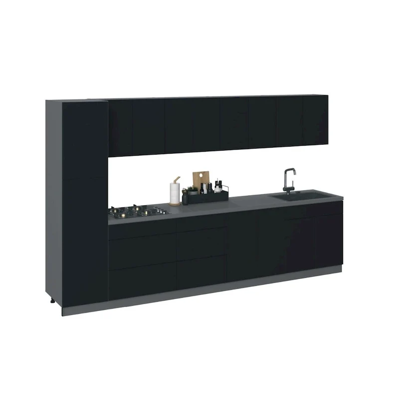 Kitchen Black Base Cabinet, 11 Ft Wide - 135 x 24