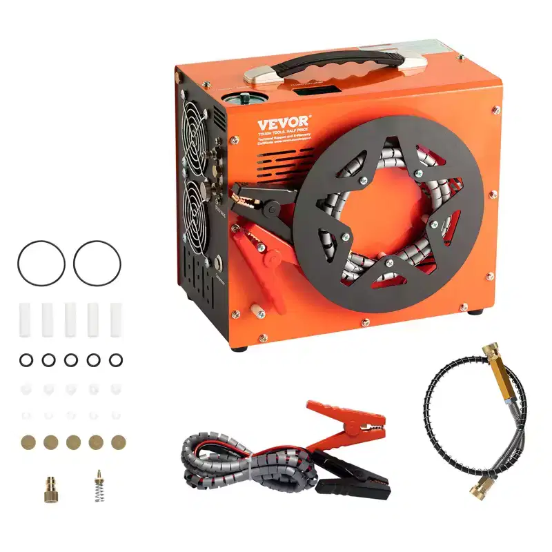 VEVOR PCP Air Compressor,4500PSI/30Mpa Portable PCP Airgun Compressor with Built-in Power Converter,Auto-Stop | DC12V/AC120V | Oil & Water-Free,Orange