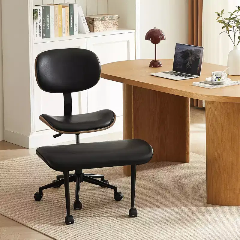 Ergonomic Criss Cross Chair with PU Leather, Swivel Base, Wheels & Bentwood Frame &ndash; Lumbar Support for Office, Yoga & Meditation