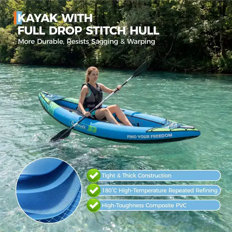 Inflatable Single Person Kayak for Outdoor Water Sports Portable & Durable Solo Paddle Board - One Seat Design, Tough Fabric Cover, Ideal for Fishing