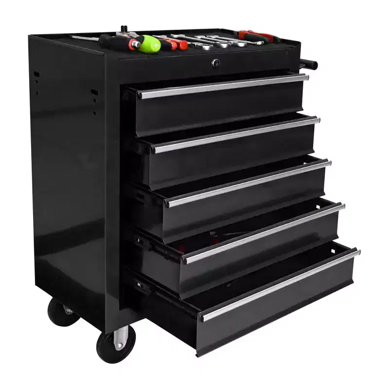 Rolling Tool Chest with Wheels 5 Drawers Toolbox on Wheels Multifunctional Rolling Tool Chests Cabinets,Tool Chest with Key for Garage, Black