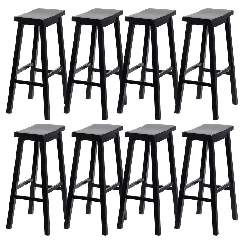 29" Saddle Seat Backless Wood Bar Stool Black (Set of 8)