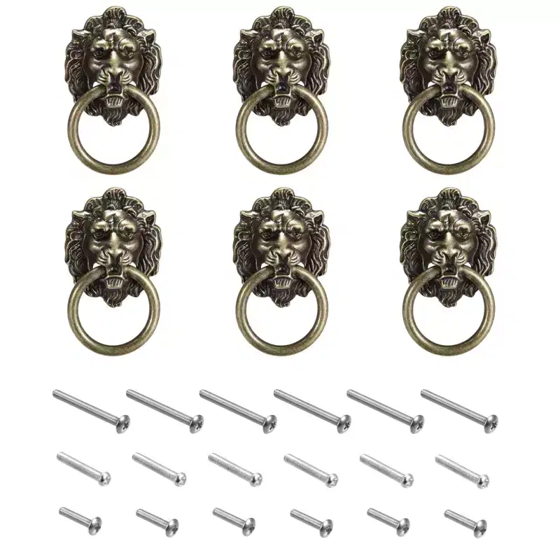 Unique Bargains Zinc Alloy Cupboard Suitcase Replacement Lion Head Pulls Knob 6 Pcs