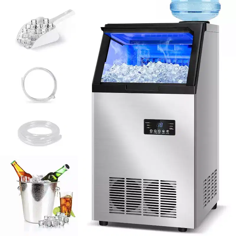 Hooure 15inch Commercial Ice Maker Machine, 140Lbs/24 with 2 Water Inlet Modes, 45Pcs Ice Cubes 8 Mins