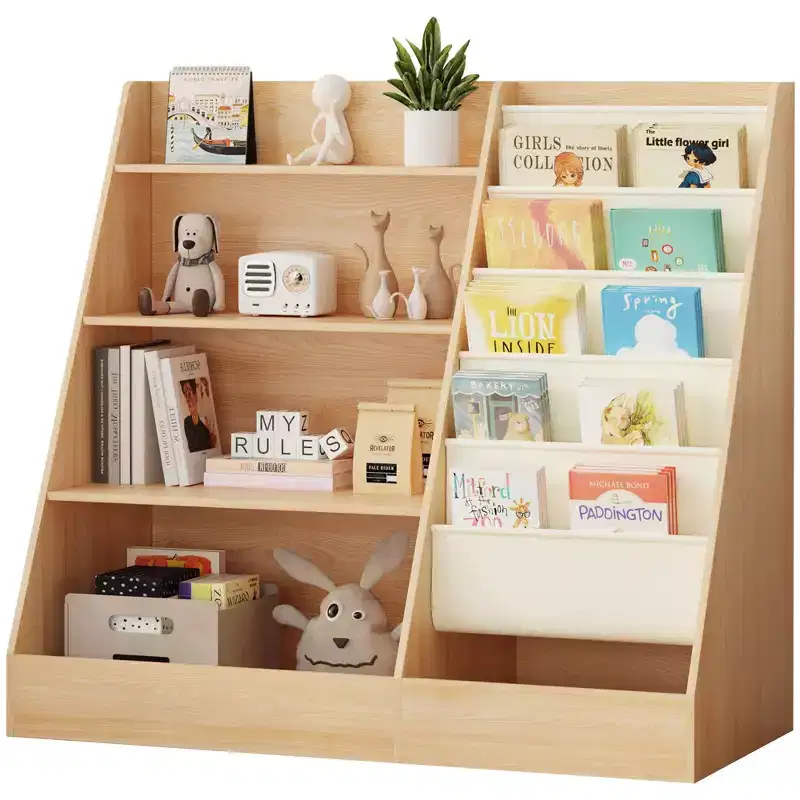 4-Tier Kids Bookshelf and Toy Storage, 5 Layer Fabric Toddler Bookshelf, Kids Toy Storage Organizer, Sling Kids Bookcase