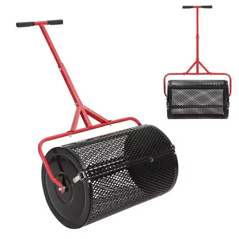 24 Inch Lawn and Garden Spreader for Compost and Peat Moss, Powder-Coated Steel Seeder with Adjustable T-Handle and Side Latches
