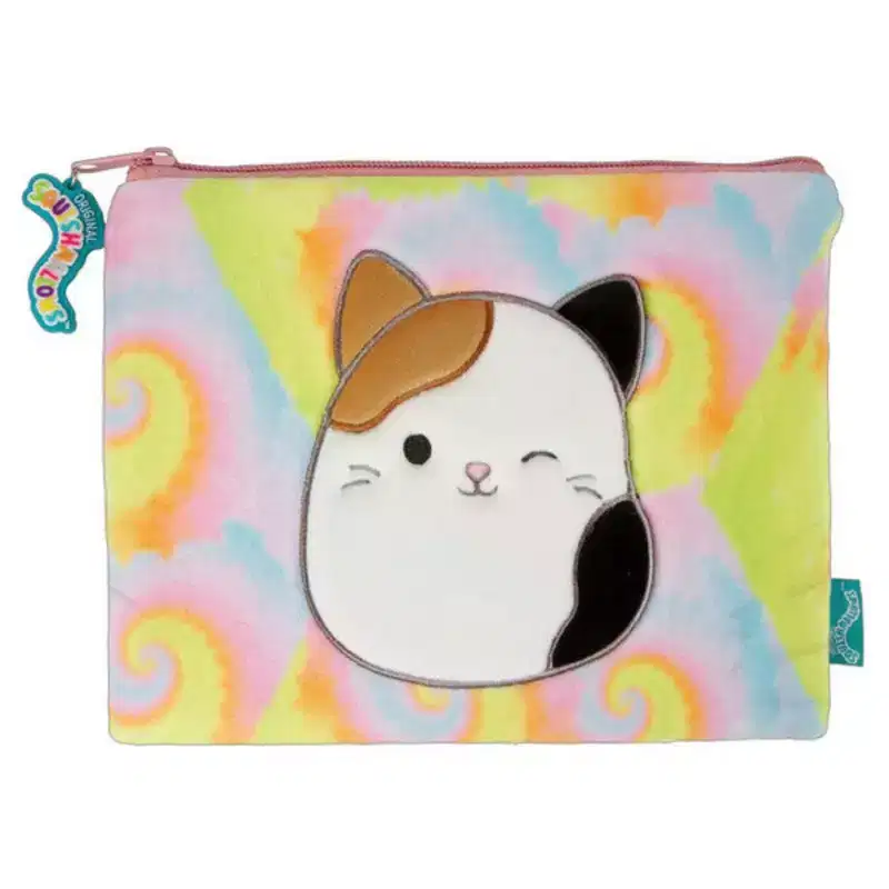 Squishmallows Cameron the Cat 9 Inch Tie-Dye Zippered Plush Pencil Storage Pouch